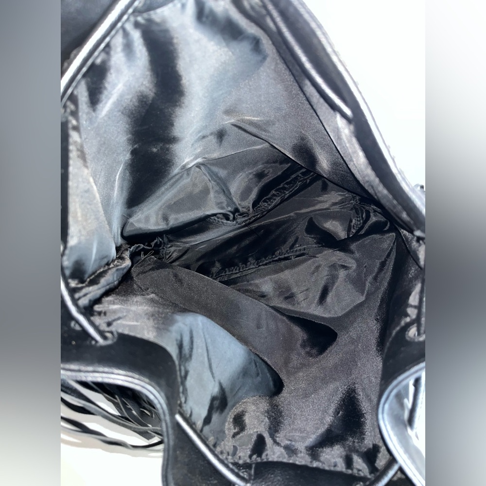 Victoria's Secret Fringe Bucket Bag Drawstring Black Faux Leather Large NWOT - Picture 15 of 16
